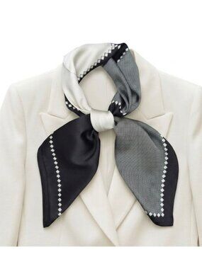 ✨Luxury Elegant Bandana Square Scarf Silky Satin Grey Beige Neutral Geometric